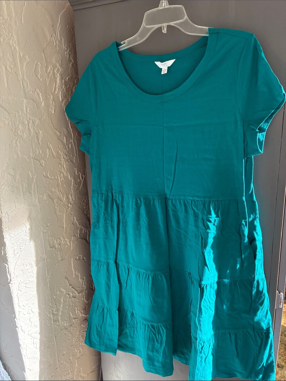 Time and Tru Teal Short Sleeve Tiered Dress